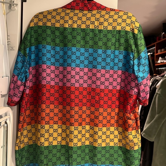 Gucci Red and Blue Logo Patterned Shirt - Picture 4 of 4